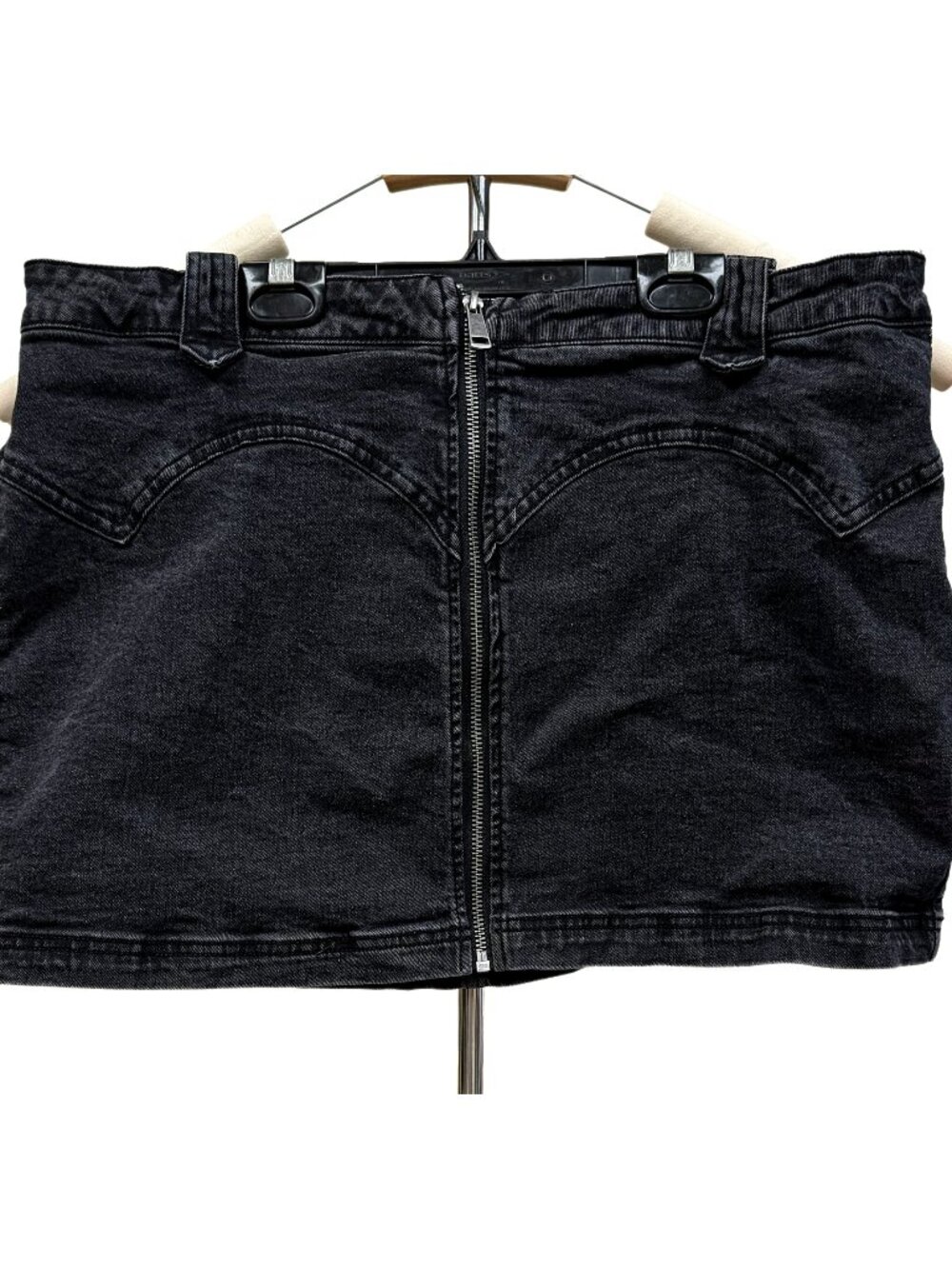 No Boundaries XL Black Mini Skirt Y2k Western Denim Look Front Zip Boho Mid Rise
